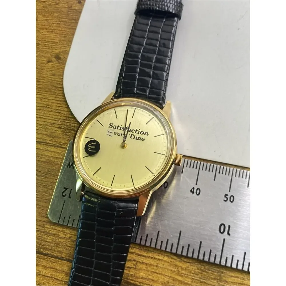 Vintage Mcdonalds Unisex Gold Tone Watch Black Leather Works New Battery
